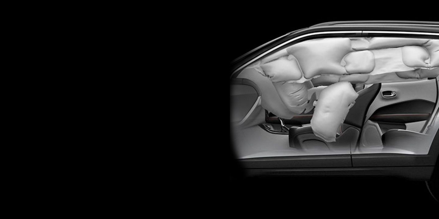 Jeep Compass — Cutaway of the six-airbag package, including full-length side-curtain airbags.