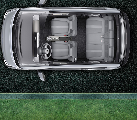 MG Comet EV, 4-seater cabin with split seats (top view)
