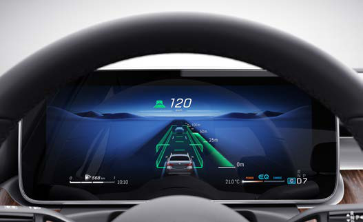 Mercedes-Benz C-Class — High-resolution digital driver display showing driving-assistance graphics