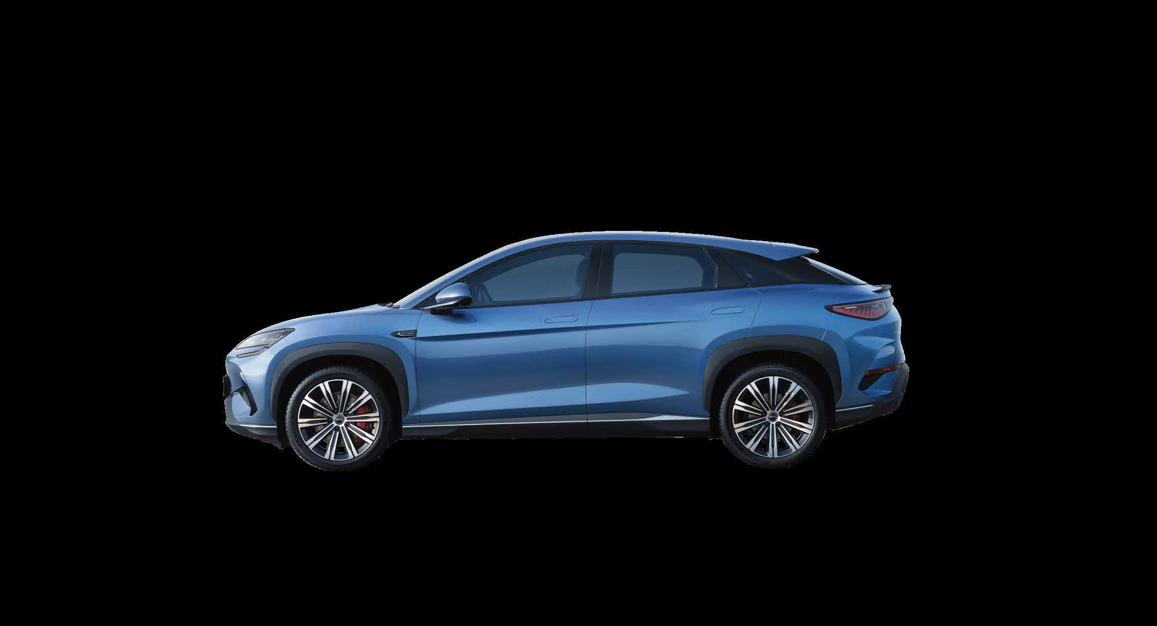 BYD Sealion 7 — Side profile with the coupe-SUV roofline and flush retractable door handles.