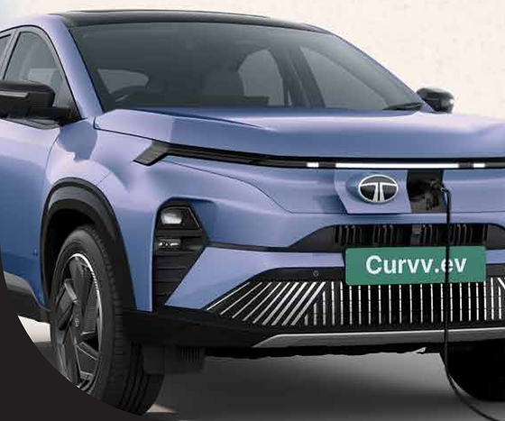 Tata Curvv EV, 15A portable charger plugs into the electric front charging lid - charge from any 15A socket