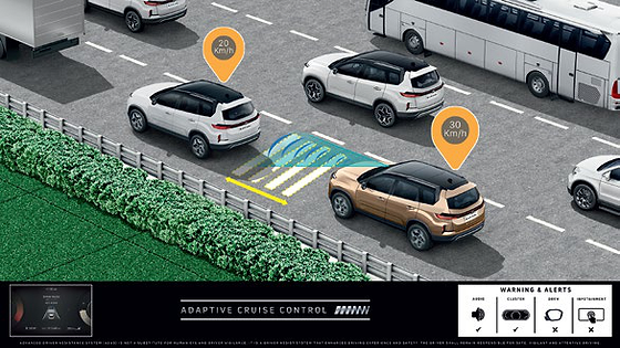 Tata Safari, Adaptive cruise control maintains set speed and gap to the vehicle ahead (AT)