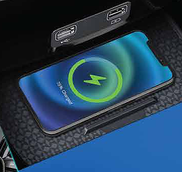 Mahindra XUV400, Wireless smartphone charging pad with USB ports on the centre console