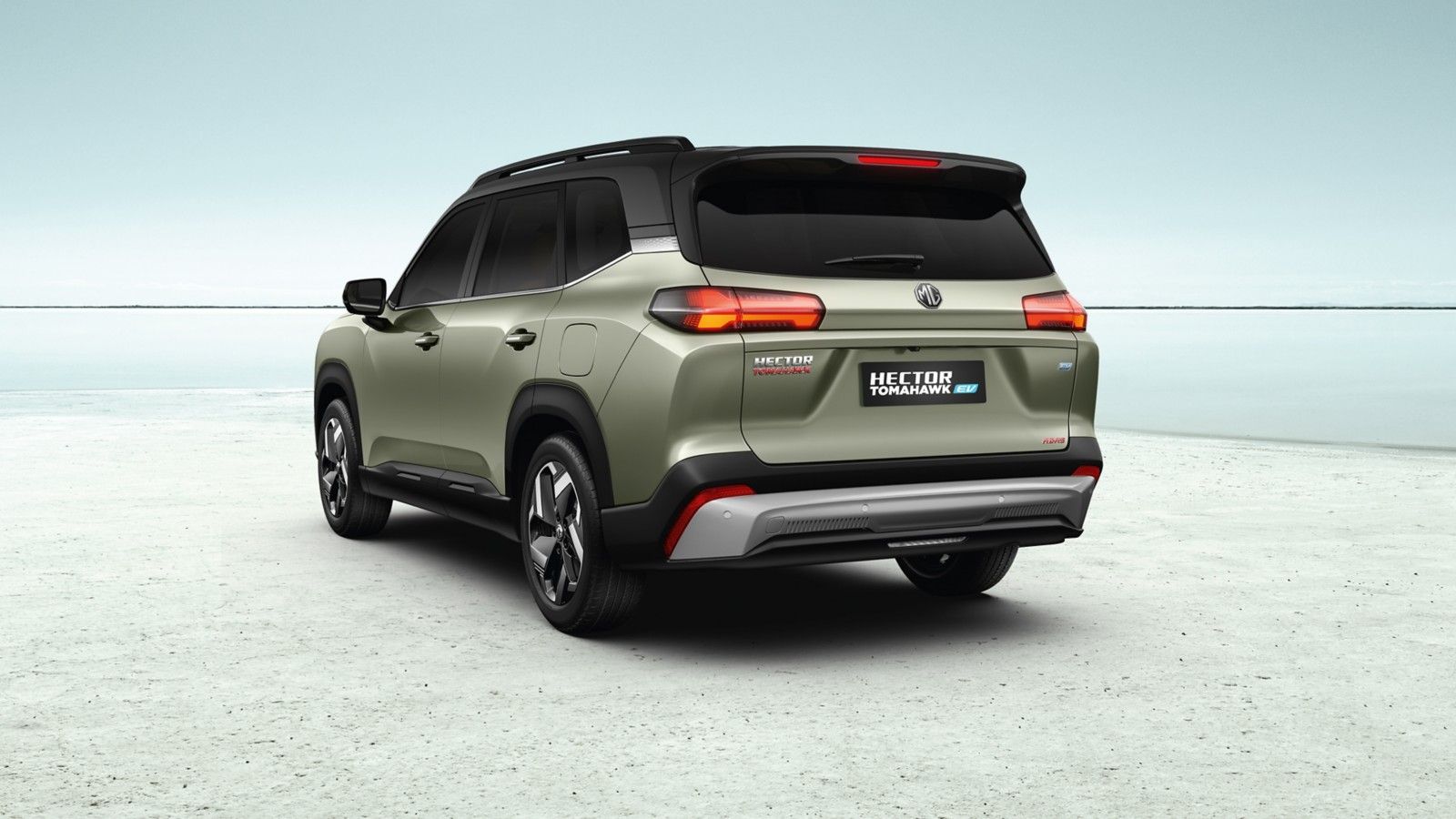 MG Hector Tomahawk EV — Signature LED tail lights across the full width of the tailgate