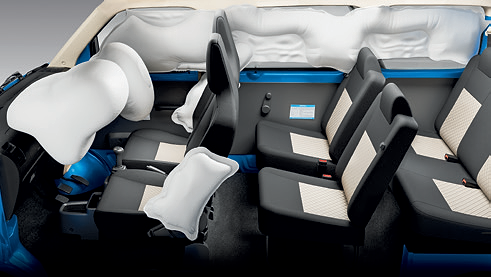 Maruti Suzuki Eeco, Up to six airbags: dual front, side and curtain: shown deployed.