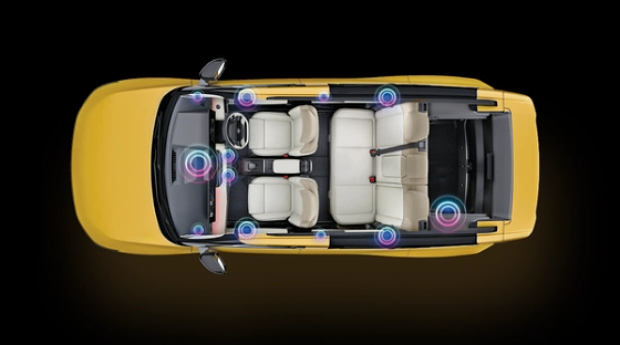 Tata Sierra, JBL Black 12-speaker system with Dolby Atmos - speaker placement across the cabin