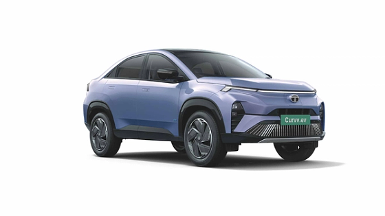 Tata Curvv EV, SUV coupe silhouette with connected LED DRL bar, squared wheel arches and R18 alloy wheels with aero inserts