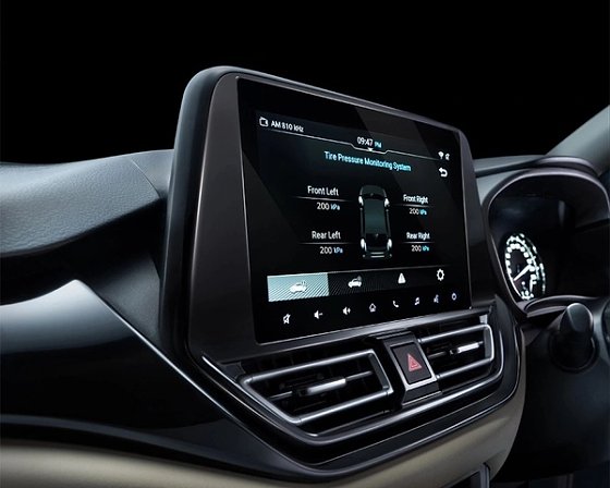 Toyota Glanza, Tyre pressure monitoring shown per wheel on the touchscreen