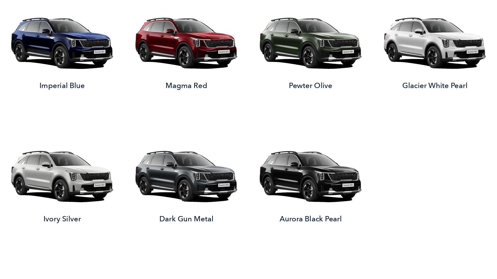 The seven colours of the Kia Sorento