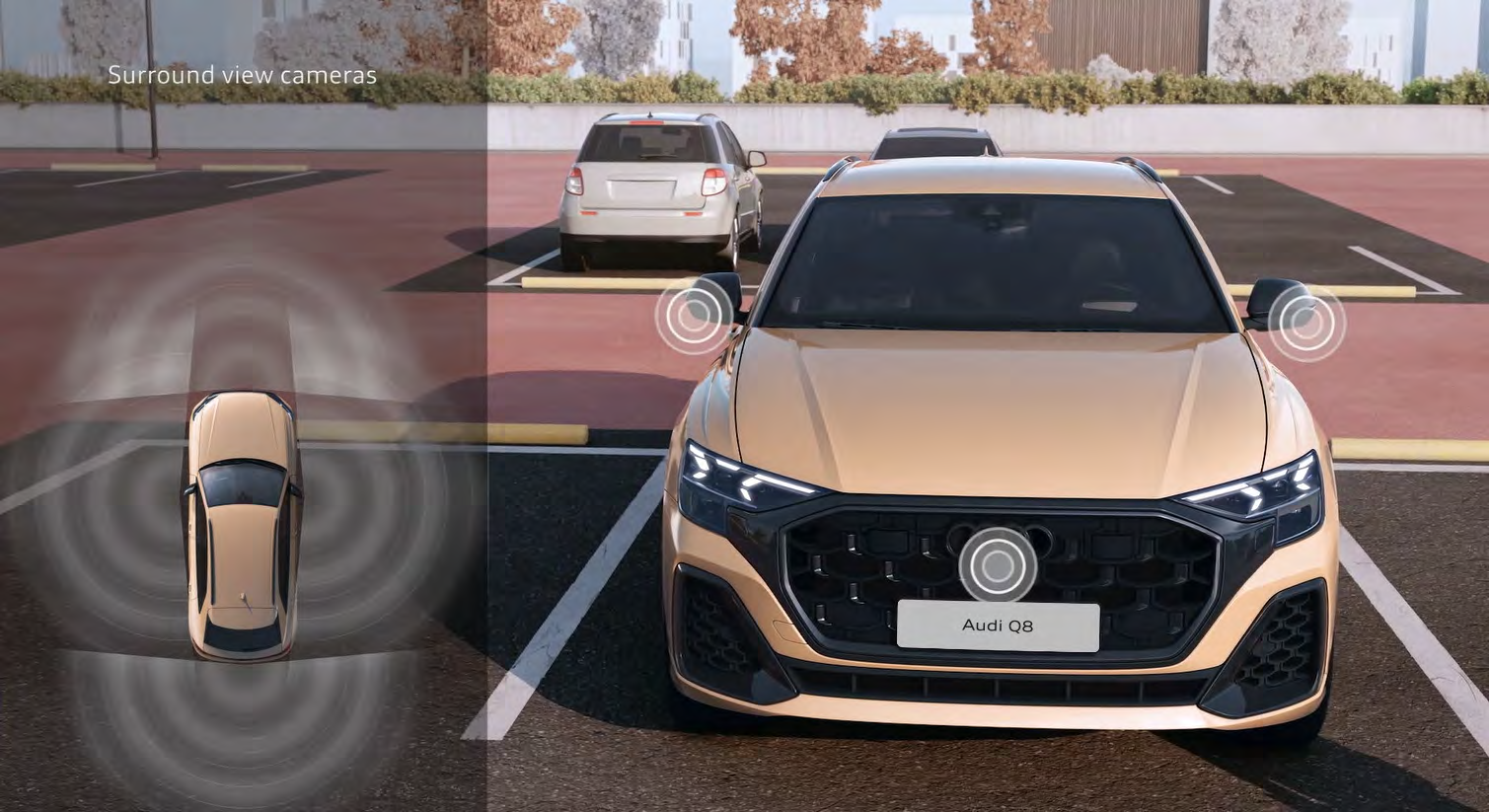 Audi Q8 — Park assist plus with 360-degree surround-view cameras.