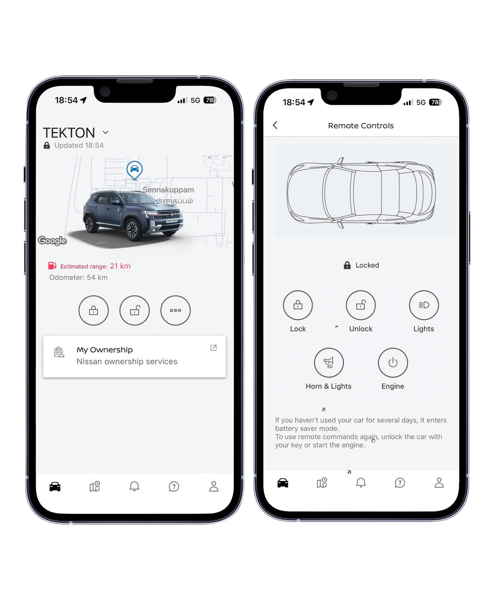 Nissan Tekton — MyNISSAN connected app - remote lock/unlock, lights, horn and vehicle locator