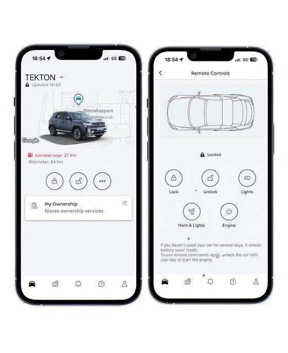 Nissan Tekton, MyNISSAN connected app - remote lock/unlock, lights, horn and vehicle locator