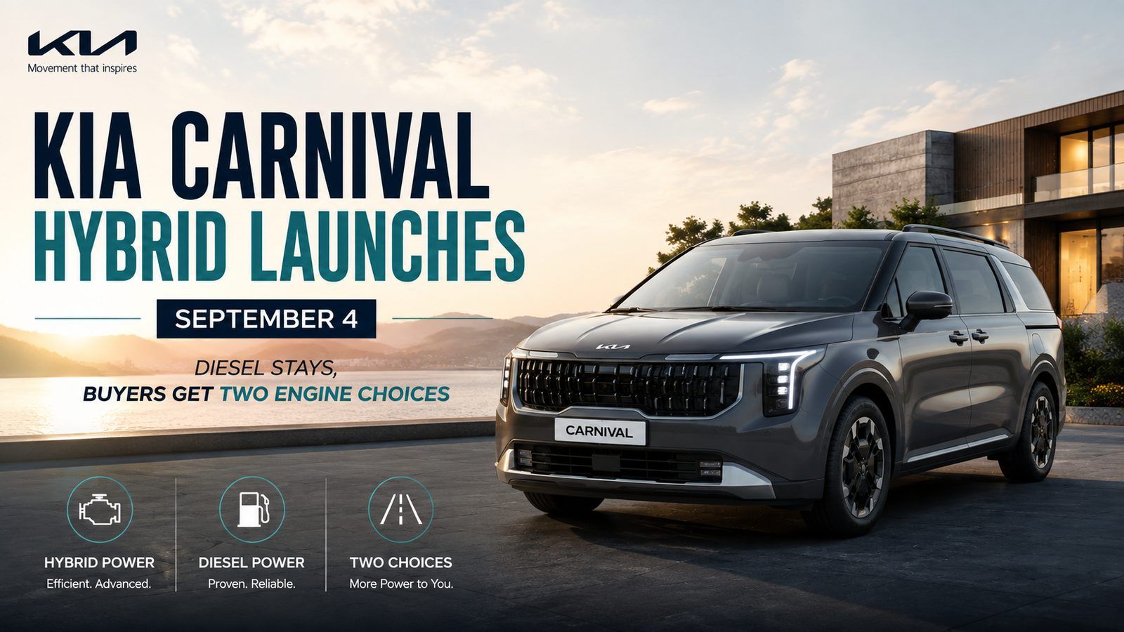 Kia Carnival Hybrid launches September 4: diesel stays, buyers get two engine choices