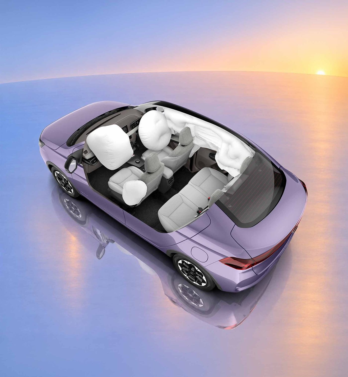 Cutaway showing the six airbags fitted to every Tata Aeris