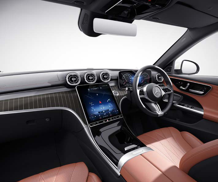 Mercedes-Benz C-Class — AVANTGARDE interior with portrait central touchscreen and brown leather