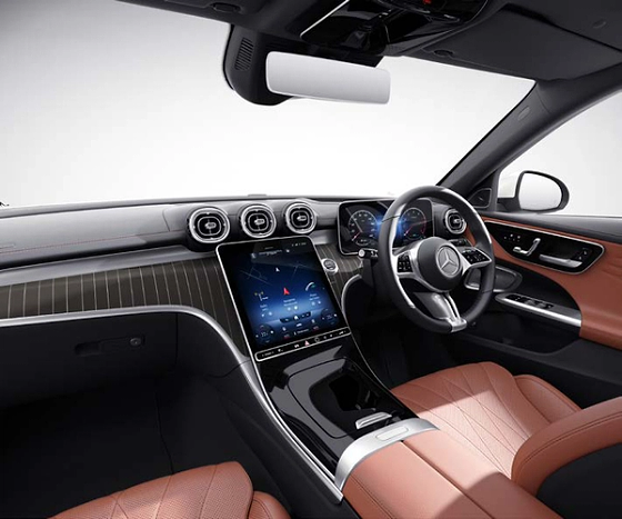 Mercedes-Benz C-Class, AVANTGARDE interior with portrait central touchscreen and brown leather