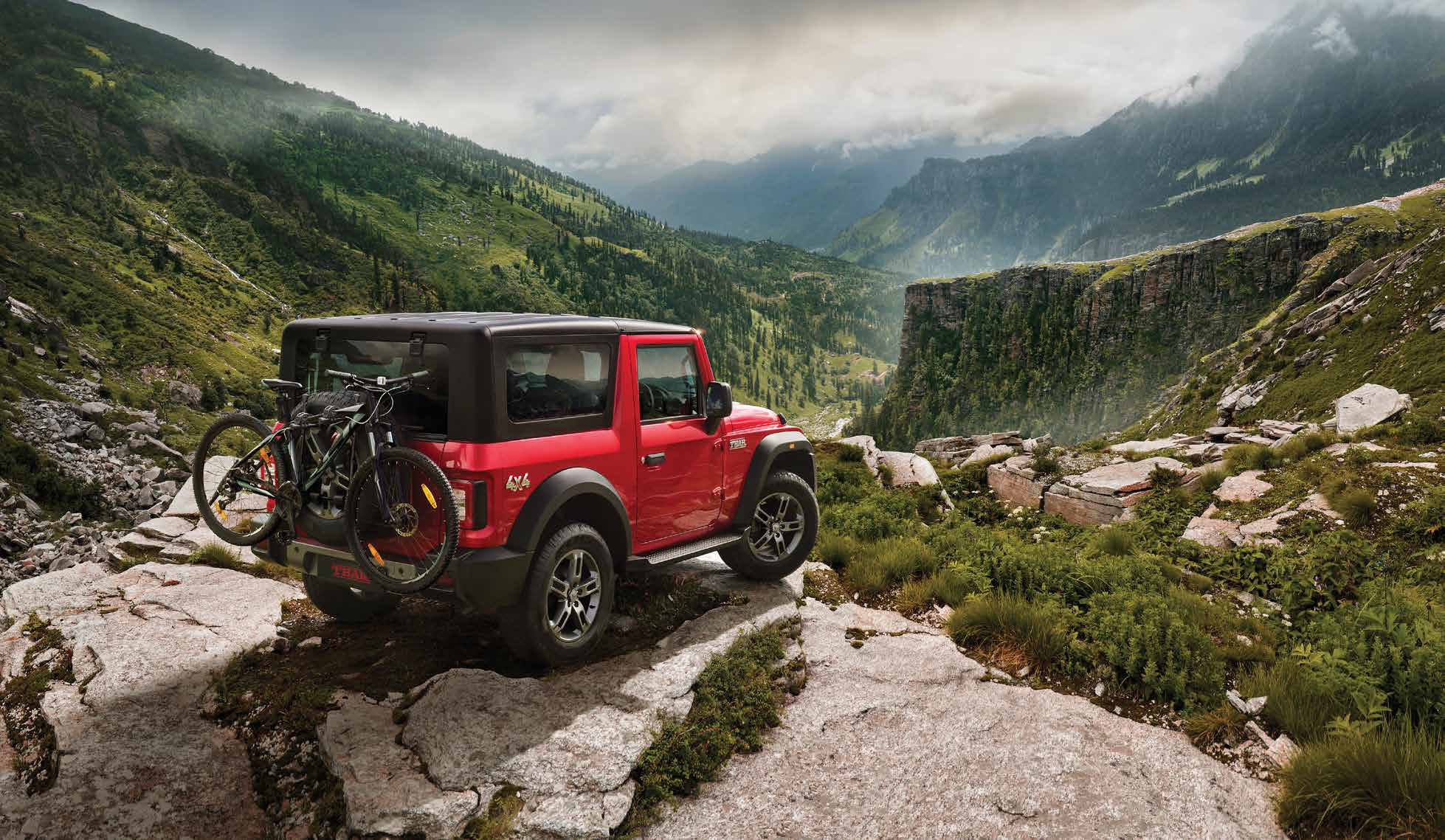 Mahindra Thar — Hard top with retro LED tail lamps and tailgate-mounted spare wheel
