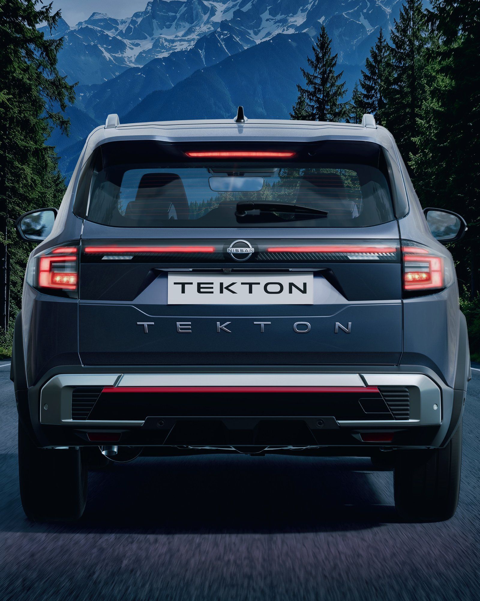 Nissan Tekton — SynchroFlow C-shaped connected LED tail lamps span the tailgate