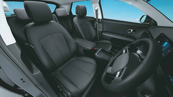 Hyundai Ioniq 5, Eco-processed leather upholstery with 4-dots branding on seats