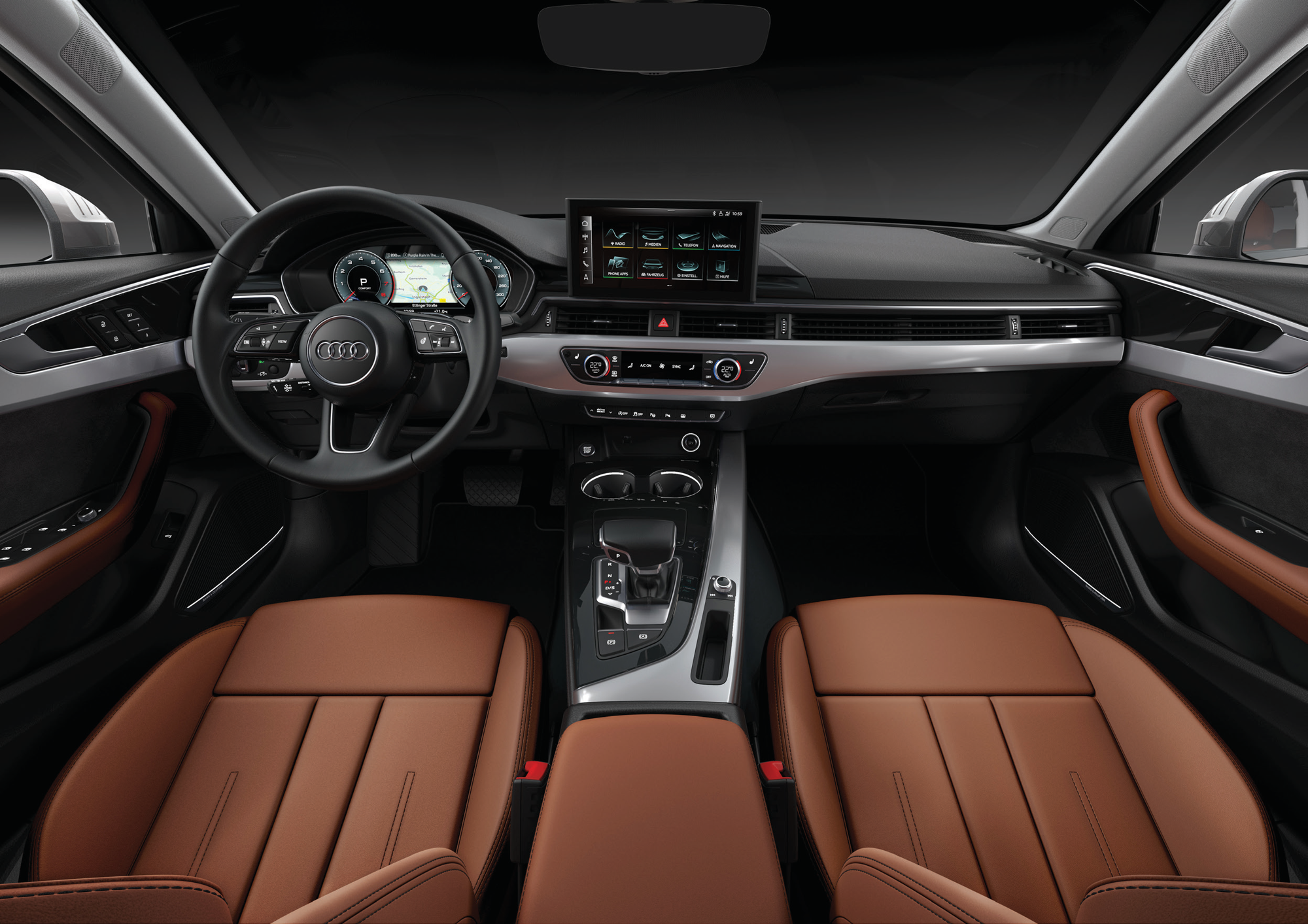 Audi A4 — Driver-focused dashboard with digital cockpit and central touchscreen