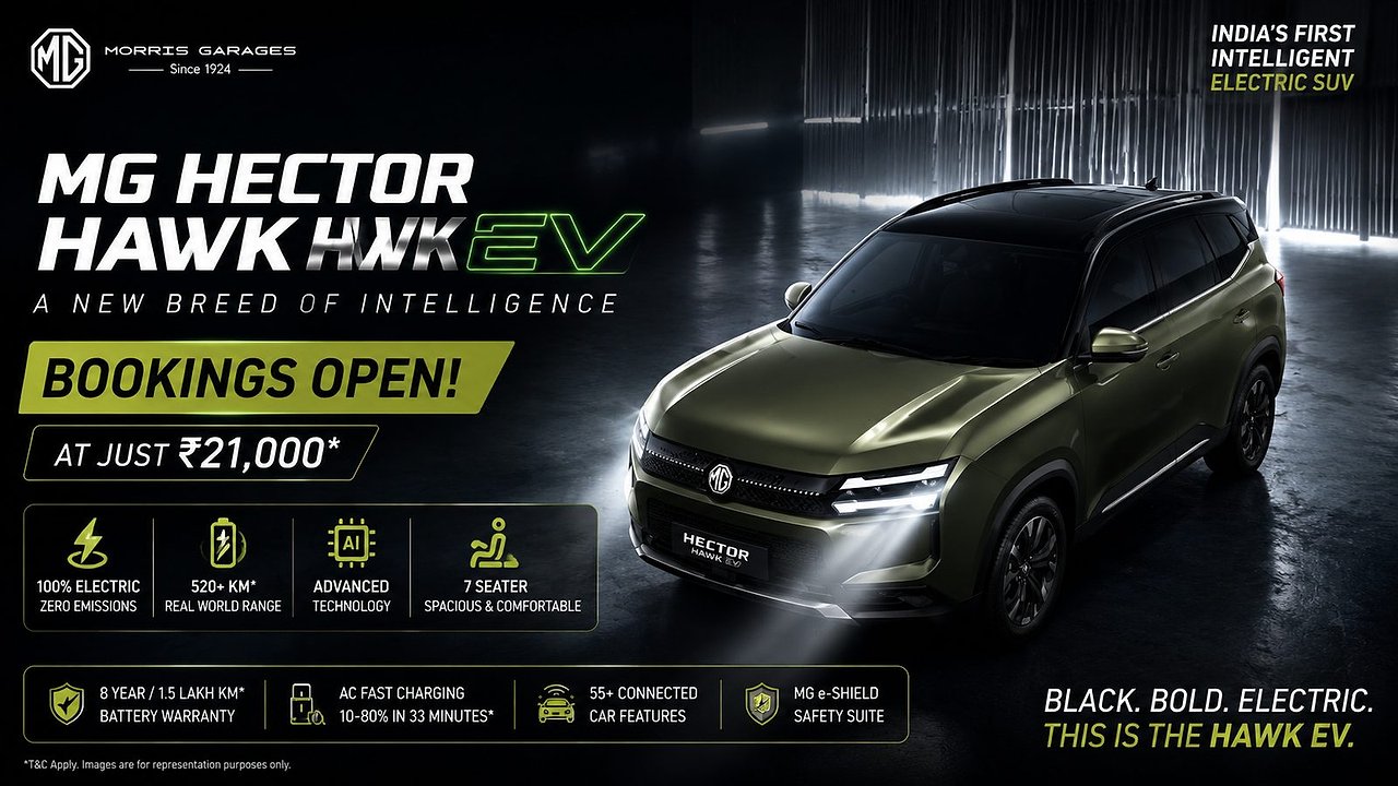 MG Hector Hawk EV bookings open at ₹21,000: launch 26 August