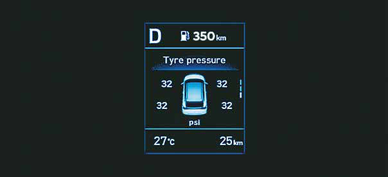 Hyundai i20 N Line, Tyre pressure monitoring system (highline) display