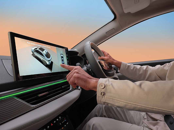 Tata Curvv EV, 360-degree 3D surround view camera system displayed on the 31.24 cm touchscreen for parking manoeuvres