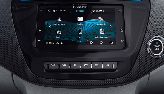 Tata Tigor EV, 17.78 cm touchscreen infotainment system by HARMAN with Android Auto, CarPlay, Park Assist and voice command, alongside push-button start
