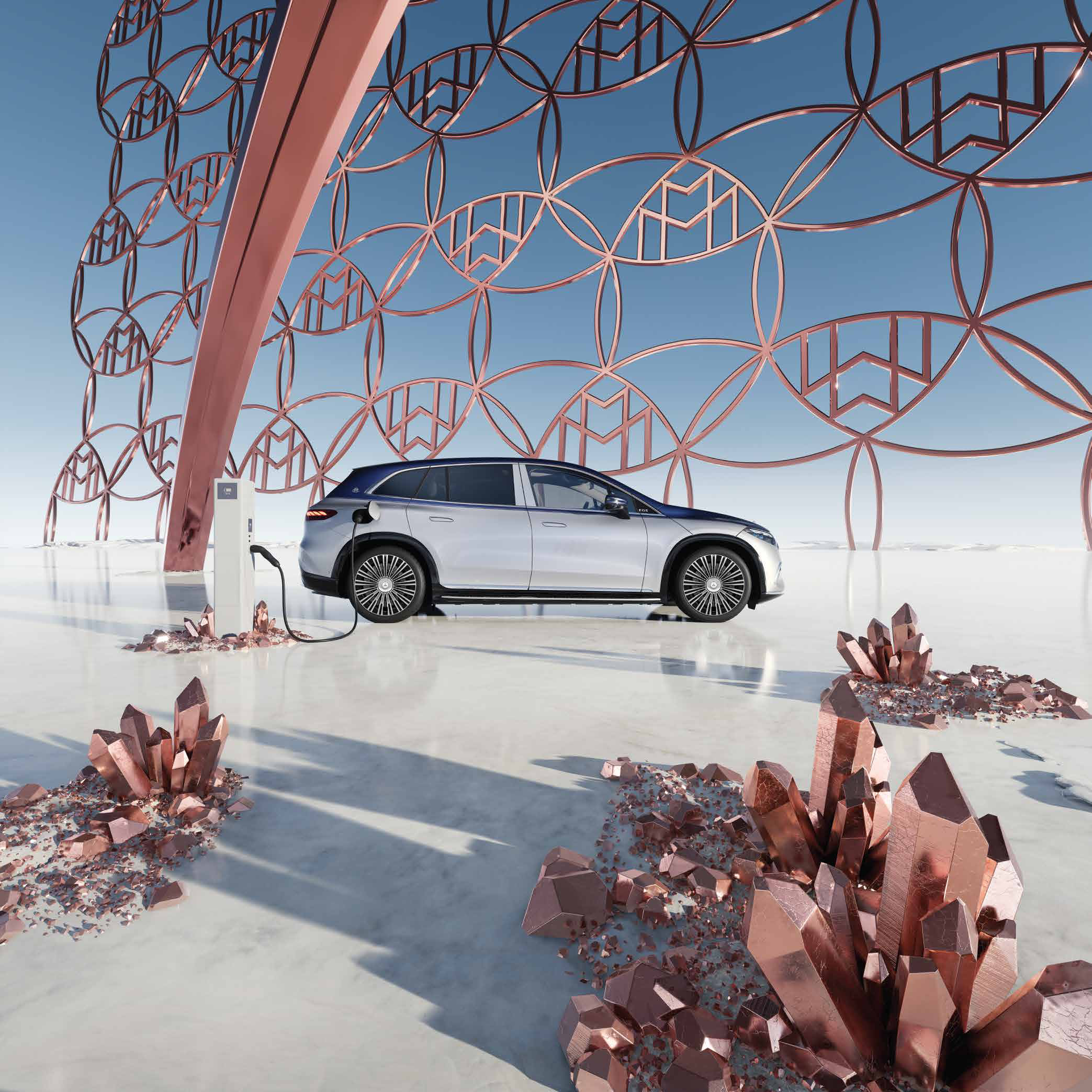 Mercedes-Benz Mercedes-Maybach EQS SUV — Two-tone Maybach EQS SUV connected to a DC fast charger