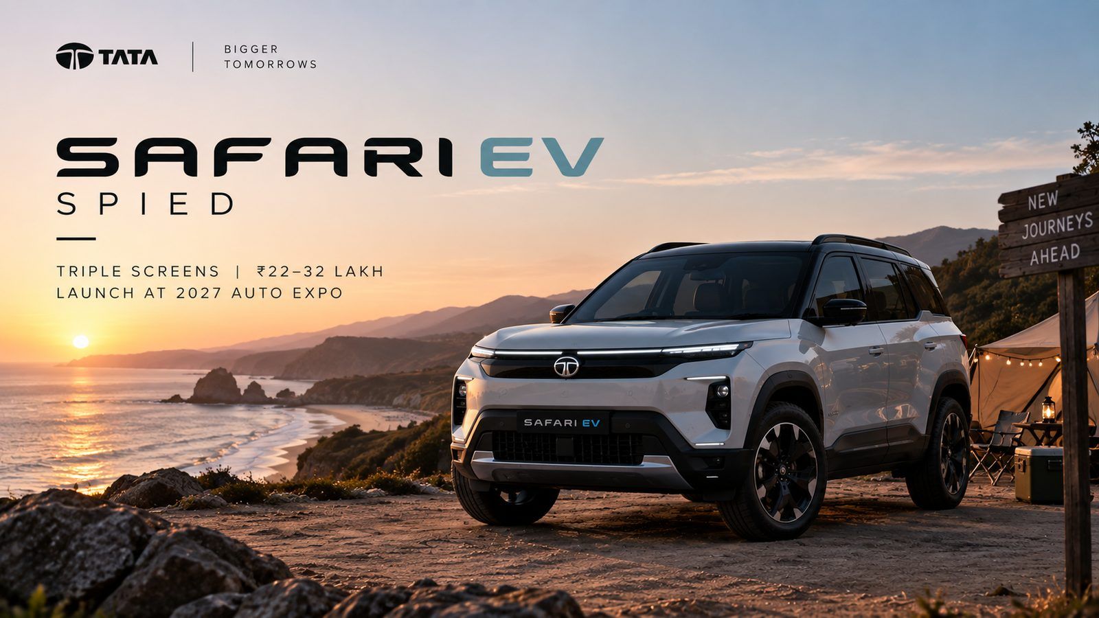 Tata Safari EV spied with triple screens: ₹22–32 lakh, launch at 2027 Auto Expo