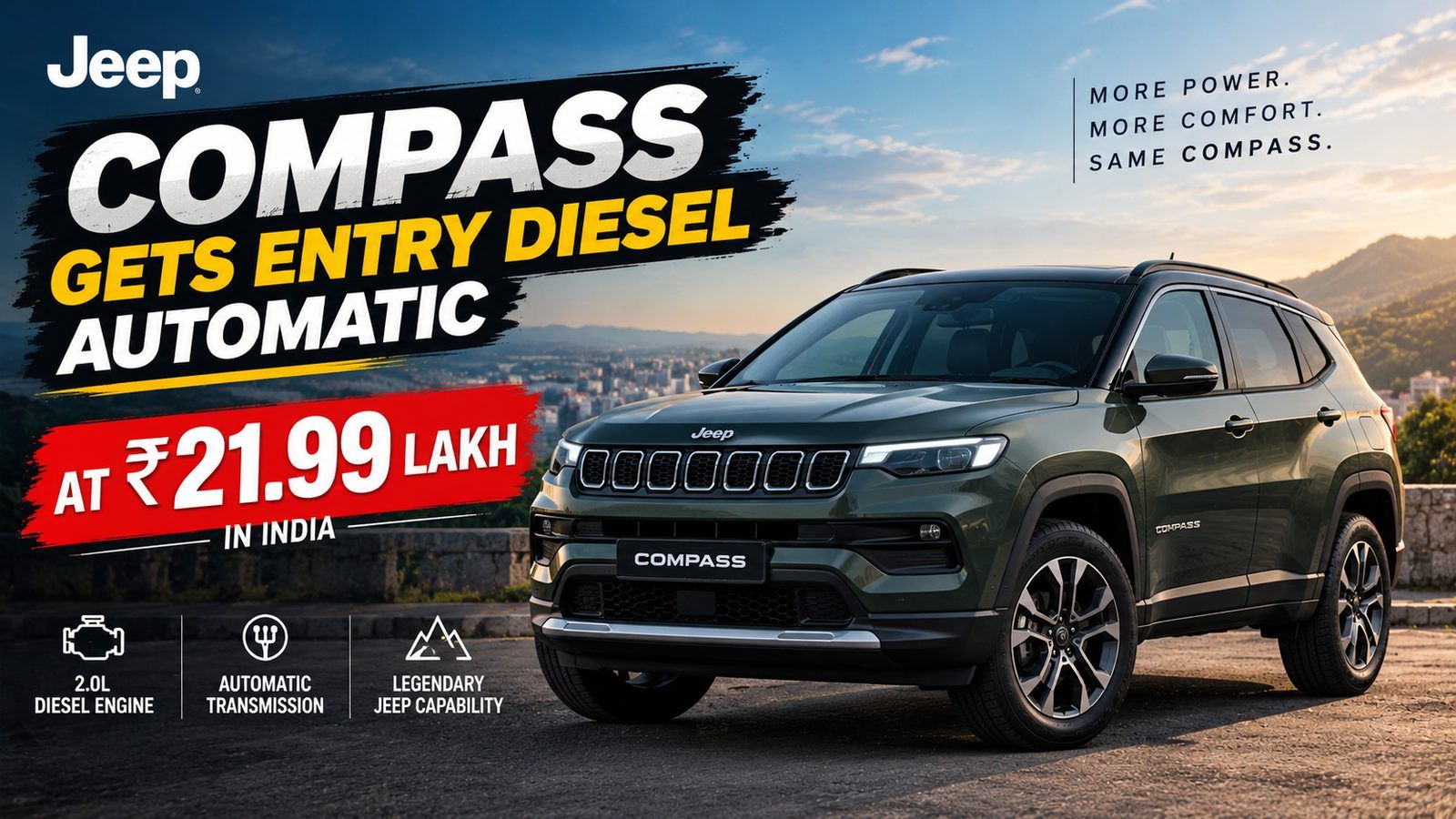 Jeep Compass gets entry diesel automatic at ₹21.99 lakh in India
