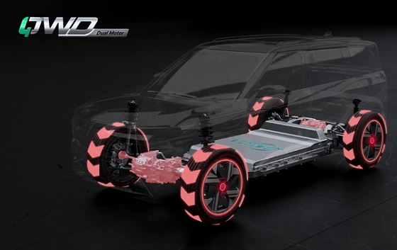 Tata Sierra EV, QWD dual-motor all-wheel drive on the acti.ev+ architecture, with the flat battery pack between the axles