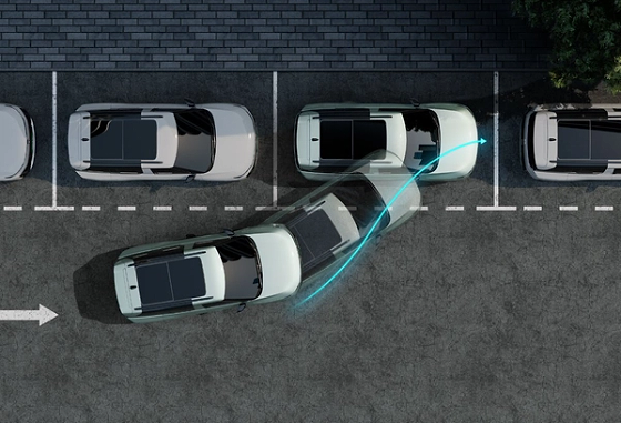 Tata Sierra EV, e-Valet Auto Park Assist can park, summon and retrace its path - shown steering itself out of a parallel slot