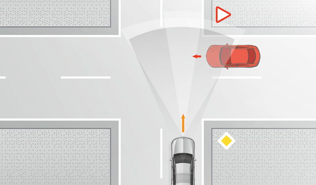Mercedes-Benz Mercedes-AMG S 63 E Performance — Driving Assistance package illustration showing situation-dependent detection at a junction