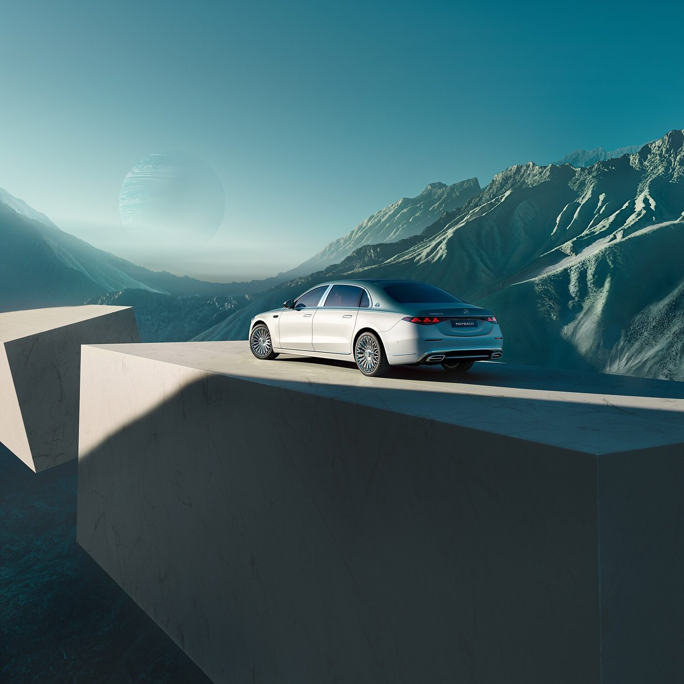 Facelifted Mercedes-Maybach S-Class rear three-quarter view in two-tone paint