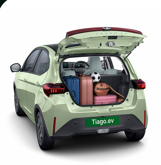 Tata Tiago EV, 240L+ boot space accessed via a wide-opening tailgate