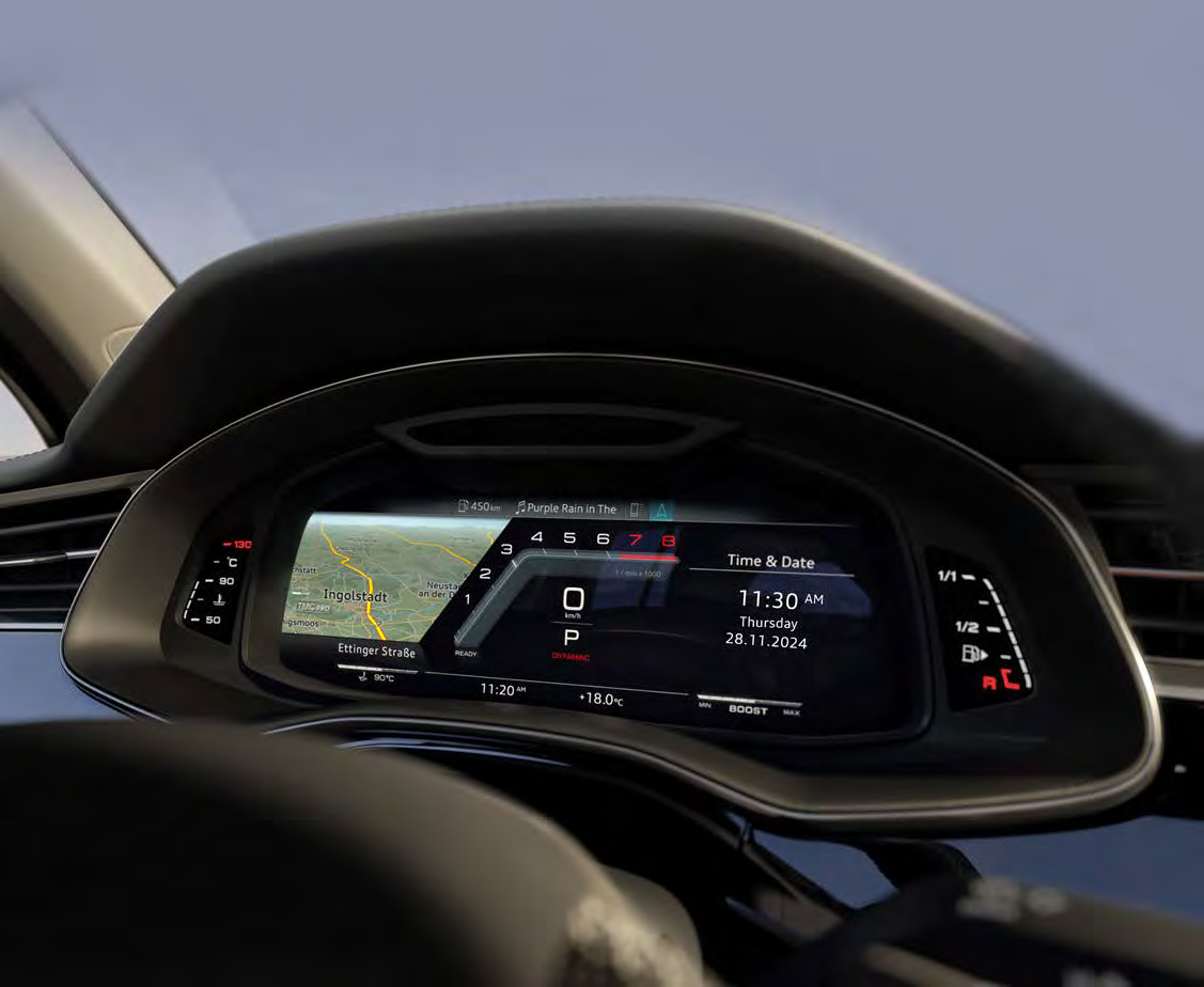 Audi Q7 — Audi virtual cockpit digital instrument display with full-screen navigation map