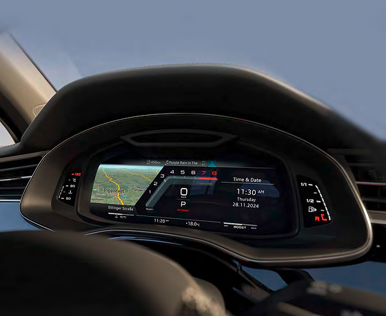 Audi Q7, Audi virtual cockpit digital instrument display with full-screen navigation map