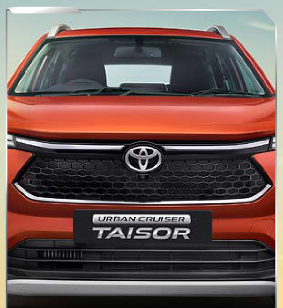 Toyota Urban Cruiser Taisor, Trapezoidal front grille with chrome garnish and Toyota emblem