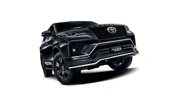 Toyota Fortuner, Leader Edition in Attitude Black with the dual-tone black roof and black hub caps