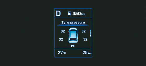 Hyundai i20 — Tyre pressure monitoring system (highline) with display on MID