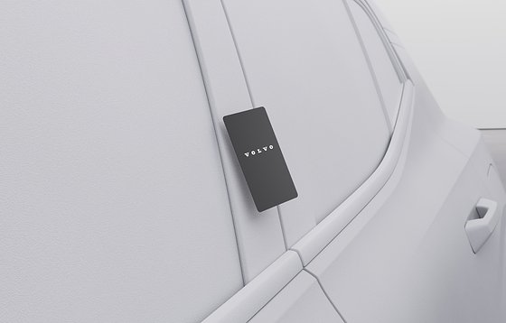 Volvo EX30, Volvo key card held against the body panel for keyless card access.