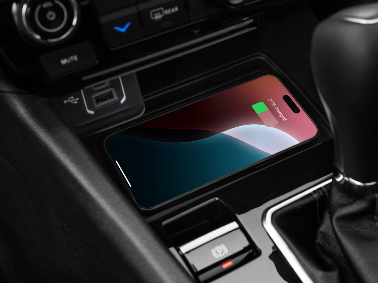 Jeep Compass — Wireless smartphone charging pad on the centre console.