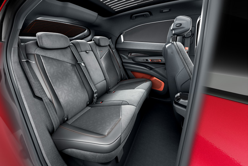 Mahindra BE 6 FE — Leatherette and suede seat upholstery with contrast stitching
