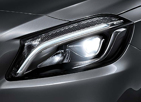 Mercedes-Benz Mercedes-AMG A45 S, LED High Performance headlamp with an LED daytime-running light signature.
