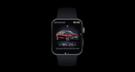 Tata Tigor EV, ZConnect smartwatch connectivity shows state of charge, remaining range and lock status on the wrist
