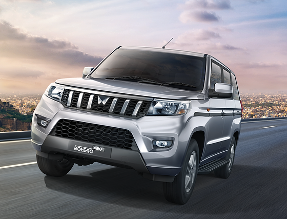 Mahindra Bolero Neo Plus, Mahindra Bolero Neo Plus 9-seater: front three-quarter view with signature grille and X-shaped bumper