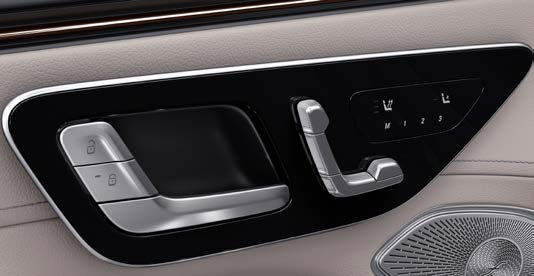 Mercedes-Benz EQS SUV — Door-mounted seat adjustment switches with three-position memory function