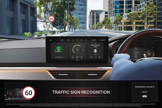 Tata Curvv, Traffic Sign Recognition reads road signs and shows them on the touchscreen and cluster.