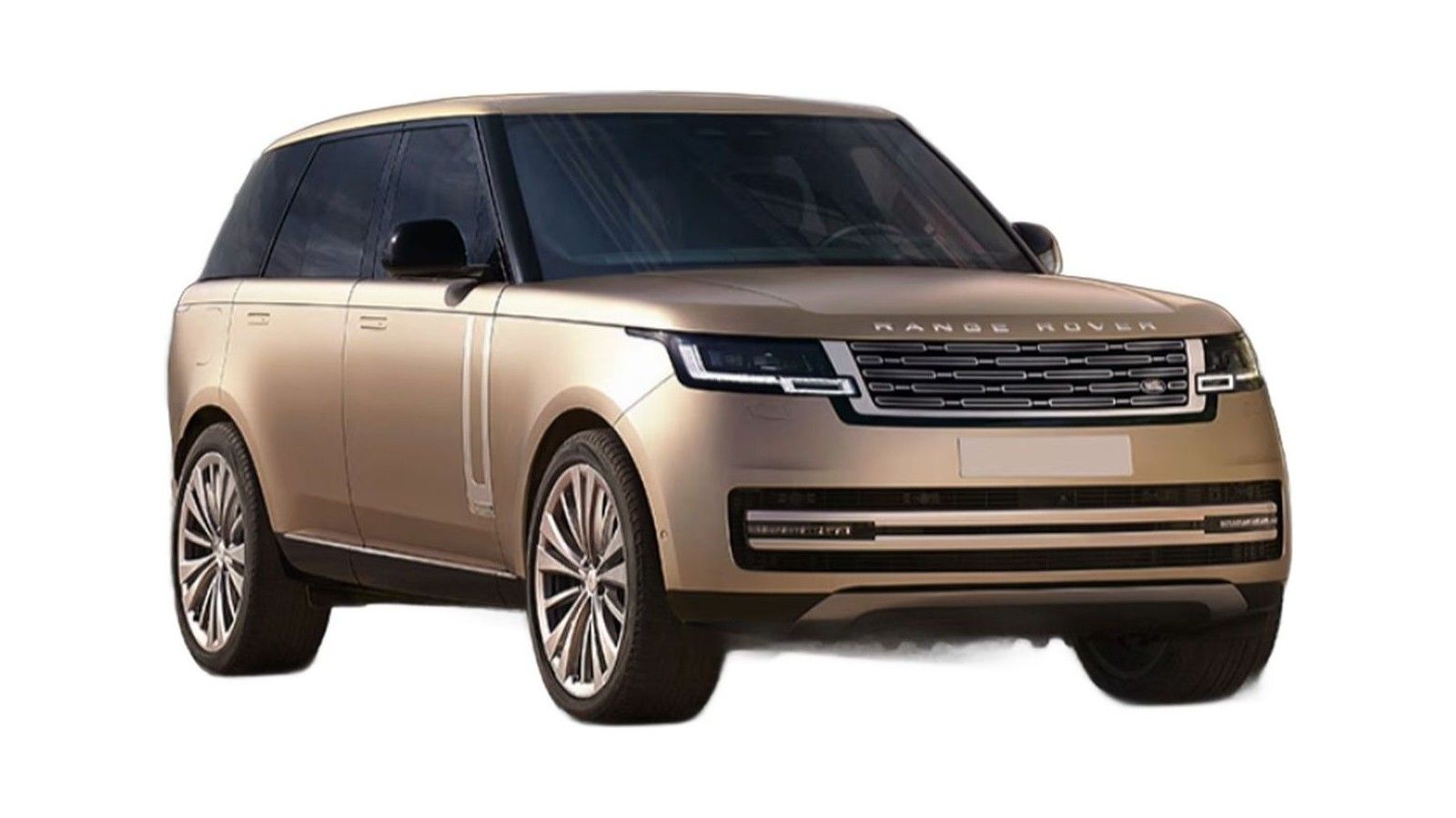 Beige Range Rover SUV photographed against white background, front three-quarter view.